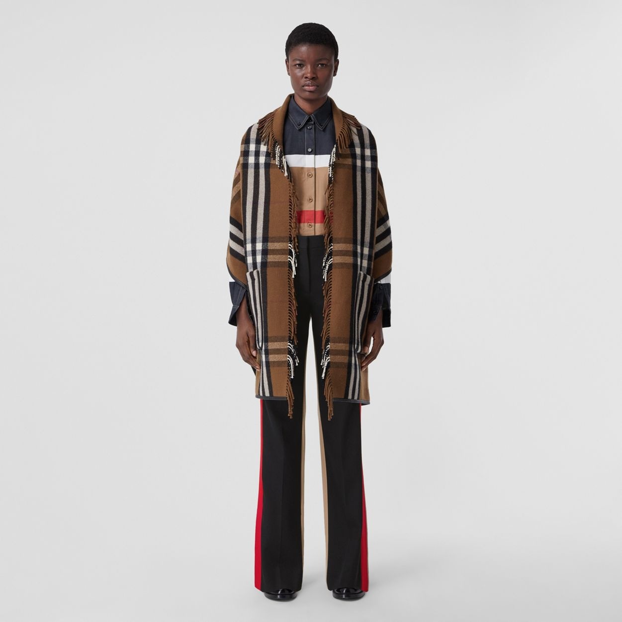 Check Wool Cashmere Cape - 2