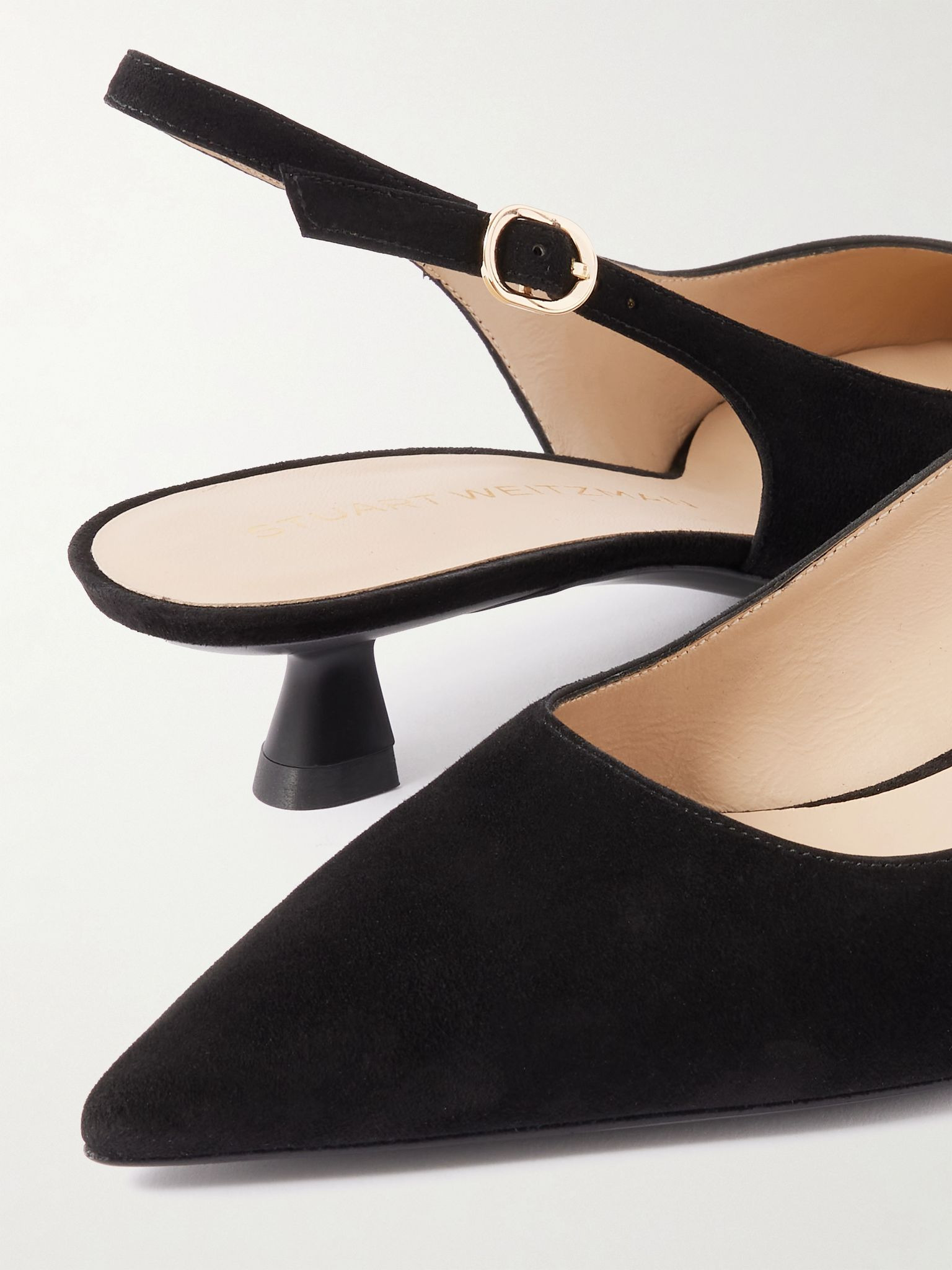 Stuart Sculpt leather-trimmed suede slingback pumps Black - 4