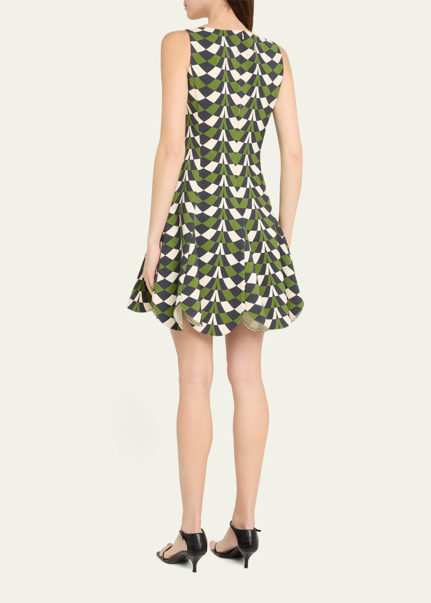 Geometric Fit-and-Flare Scalloped Wool Mini Dress - 3