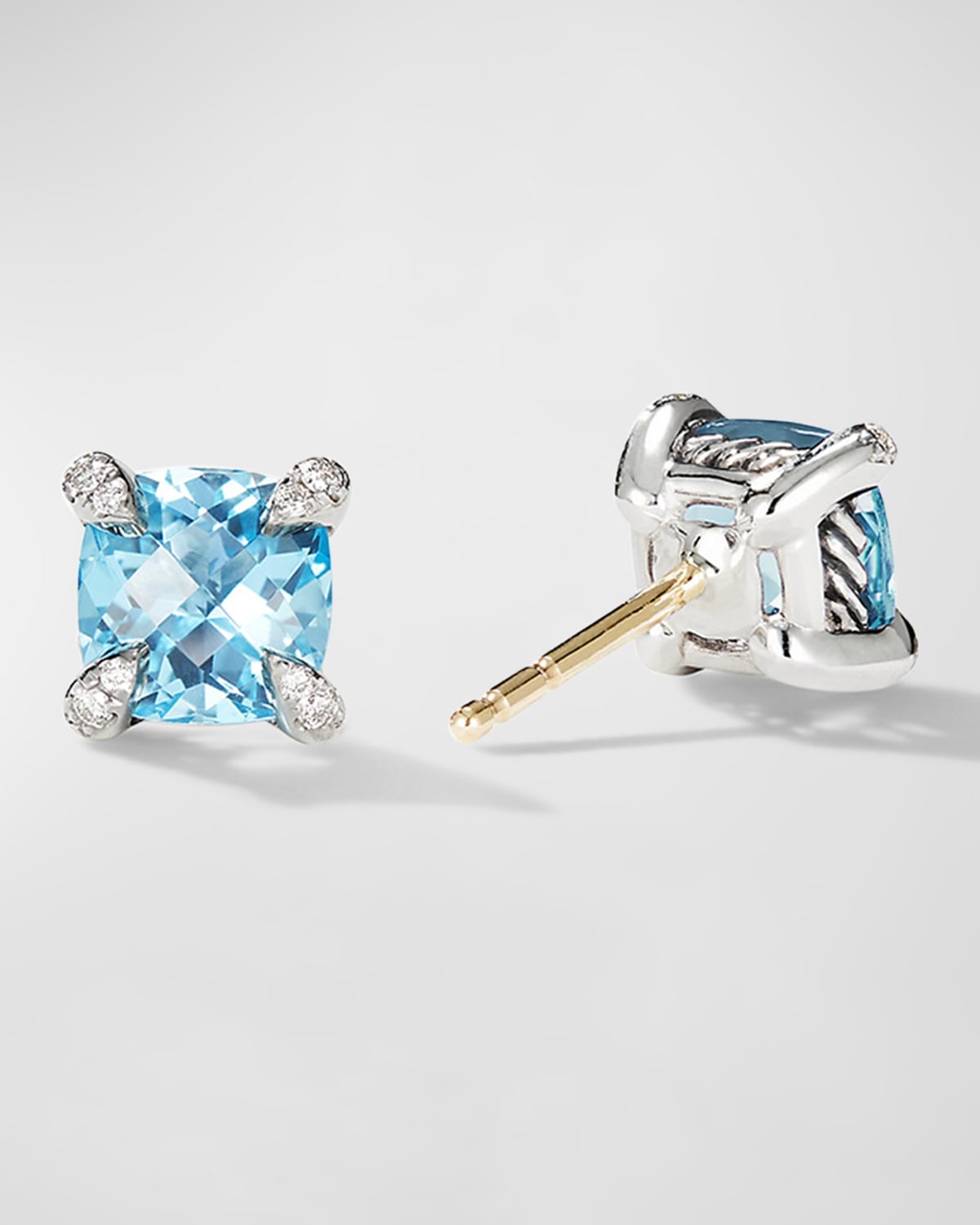 Chatelaine Stud Earrings with Gemstsones and Diamonds in Silver, 6mm - 3