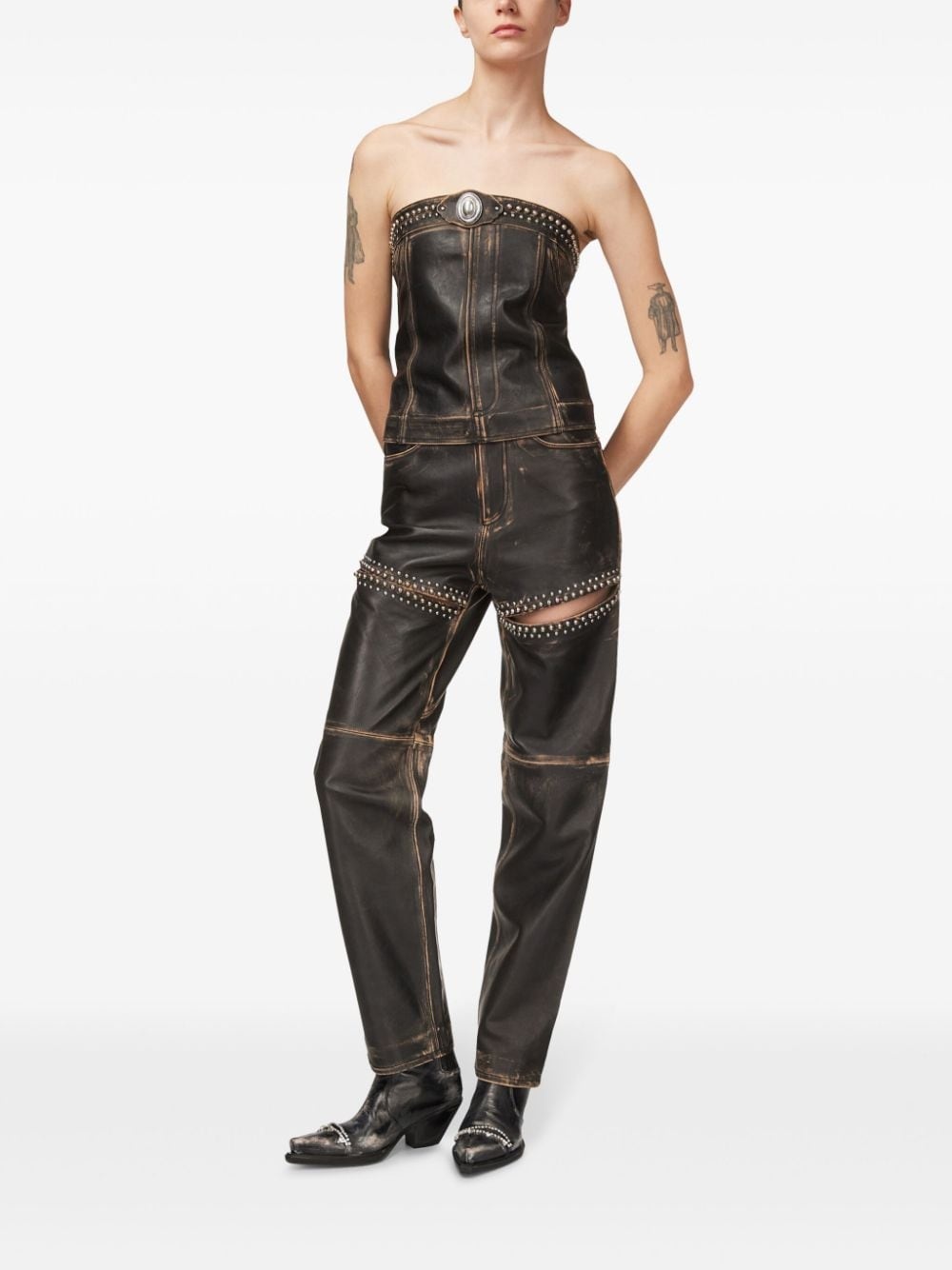 Studded Leather Slit jeans - 2