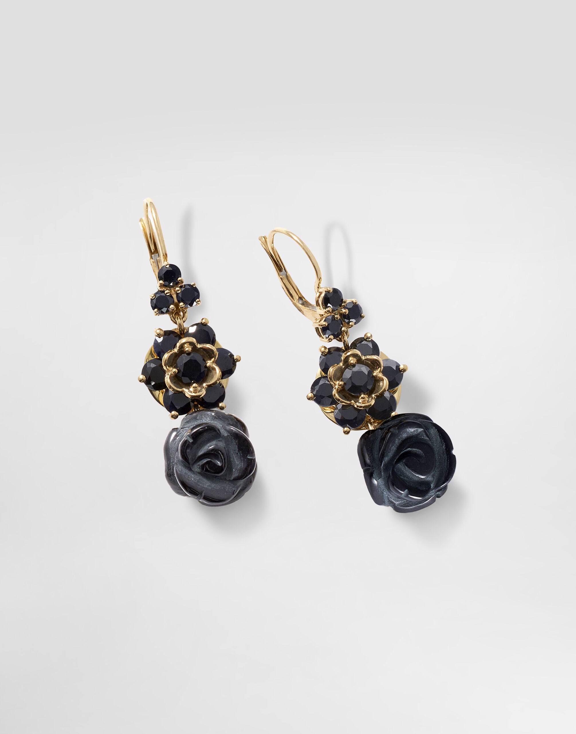 Sicily Earrings 18-carat yellow gold, black sapphires and black jade - 2