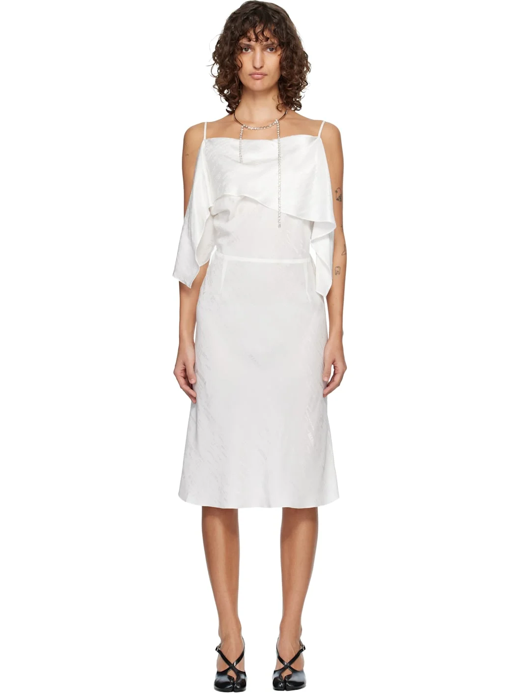 Off-White Folded Jacquard Slip Midi Dress - 1