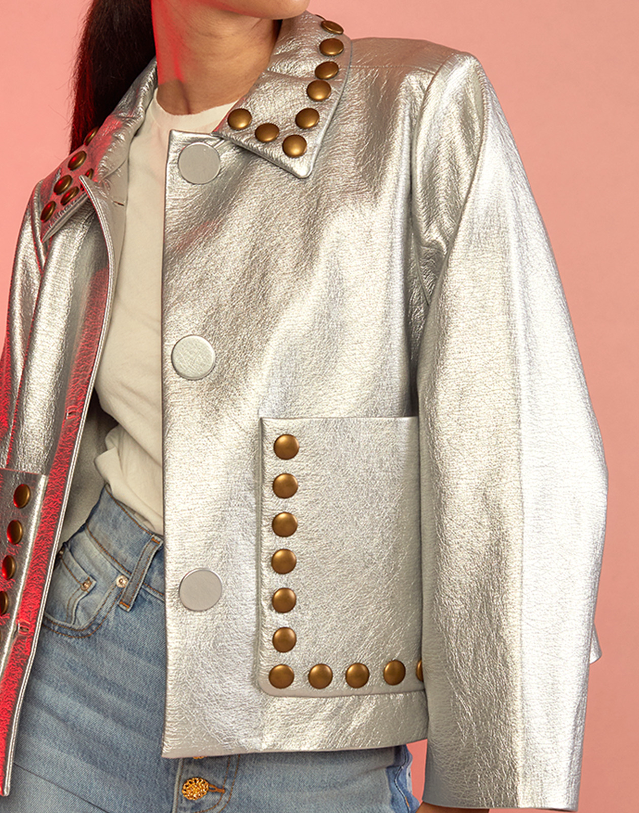 Studded Vegan Leather Jacket - 6