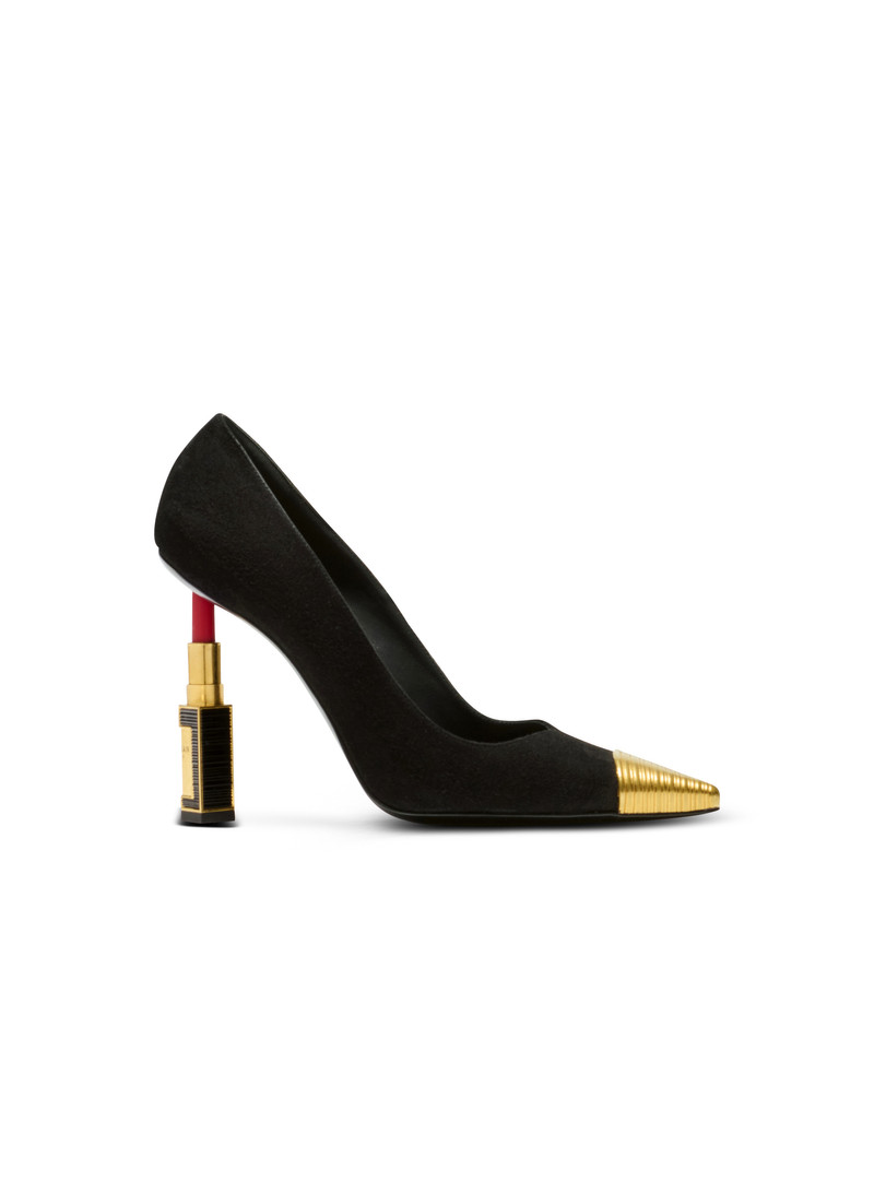 Lipstick pumps in suede leather and brass 1
