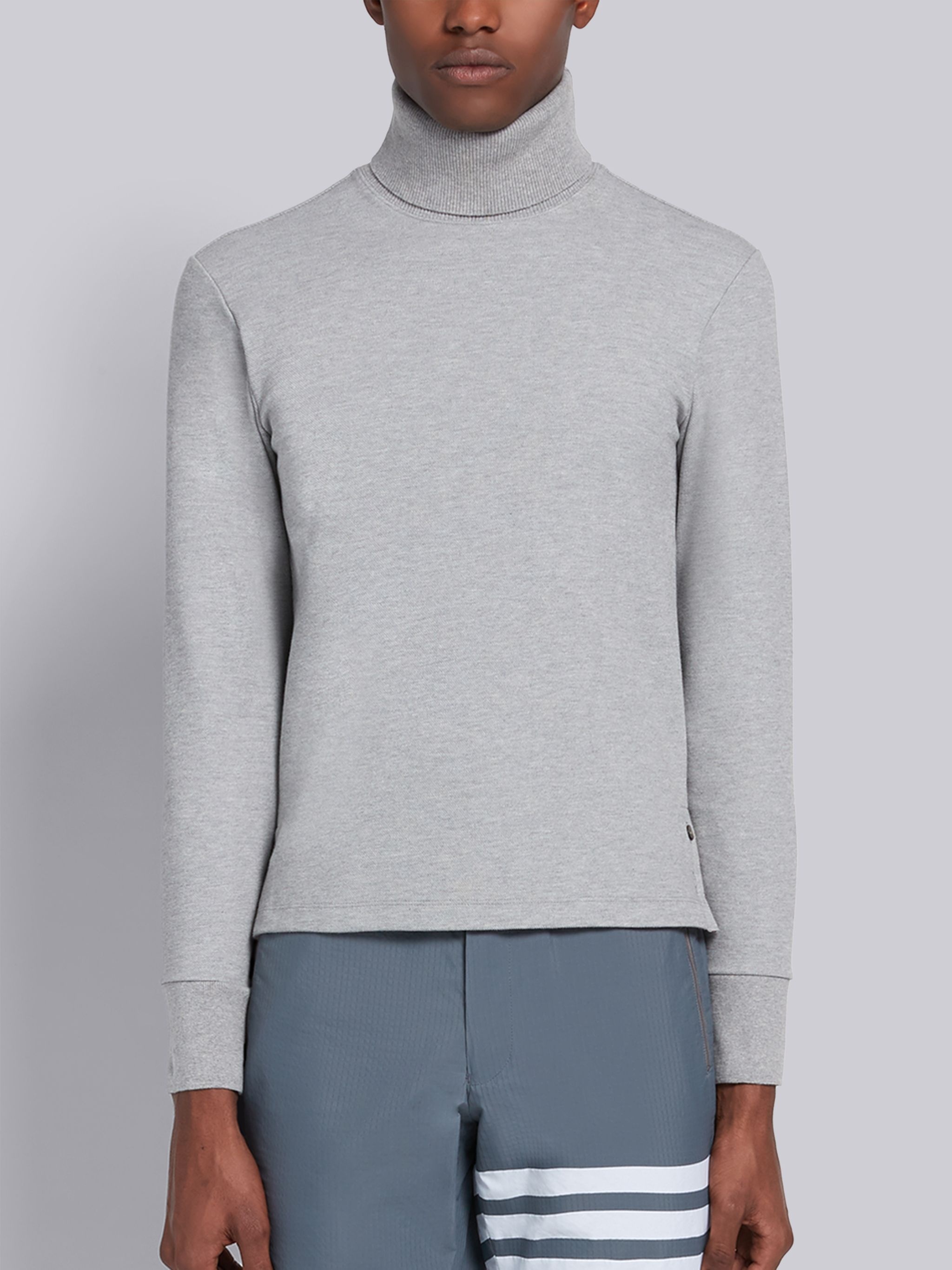 Light Grey Cotton Pique Long Sleeve Turtleneck - 1