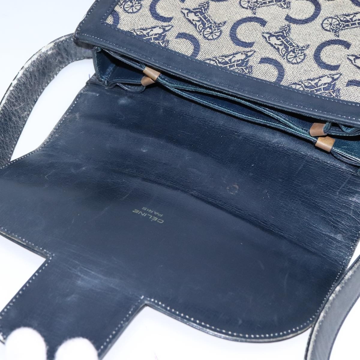 CELINE C Sulky Shoulder Bag Canvas Leather Navy - 15