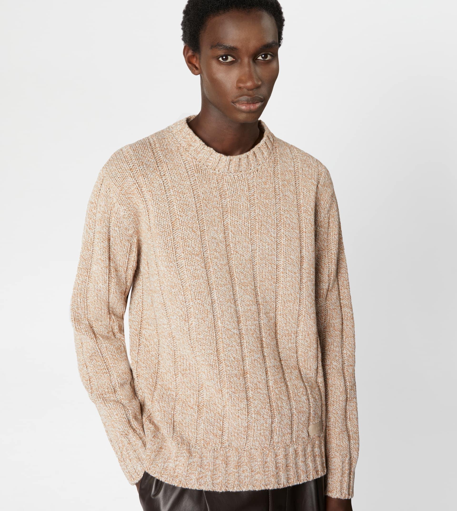 ROUND NECK JUMPER IN WOOL - WHITE, BEIGE - 5