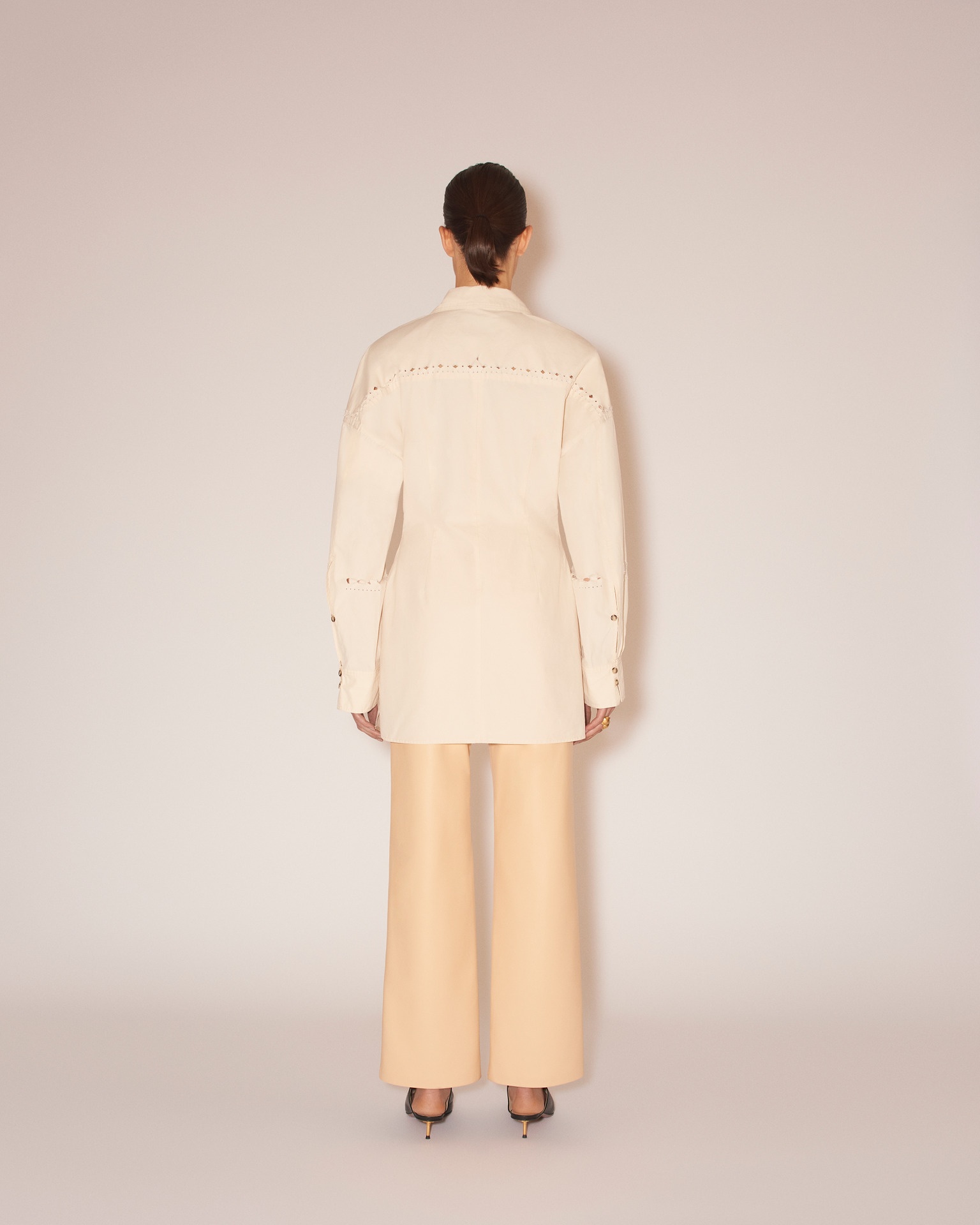FEDA - Heavy poplin laser-cut shirtdress - Creme - 5