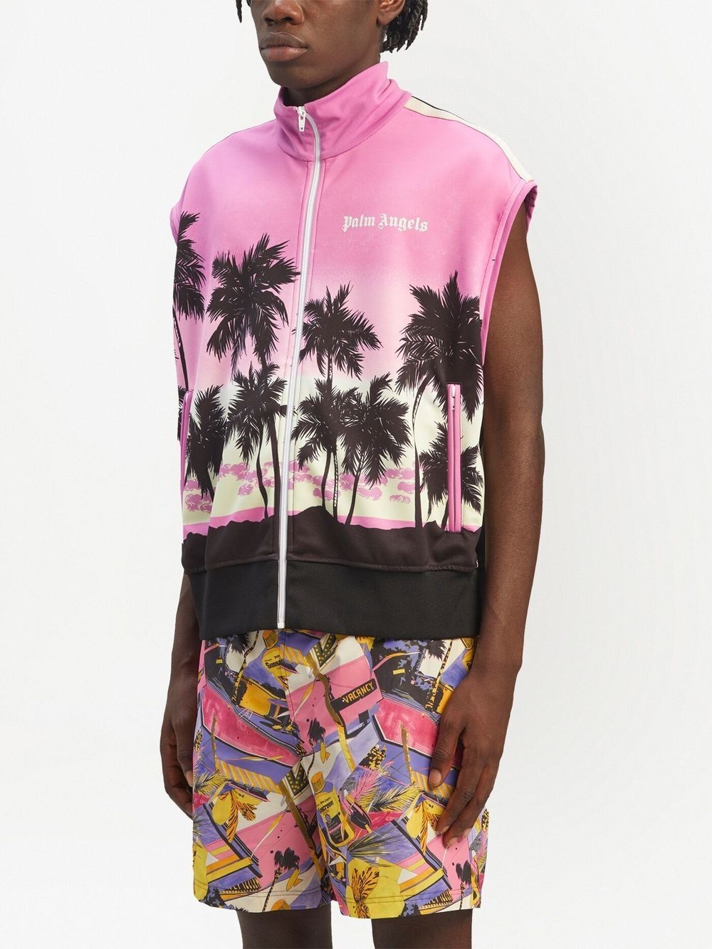 sunset-print striped track gilet - 5