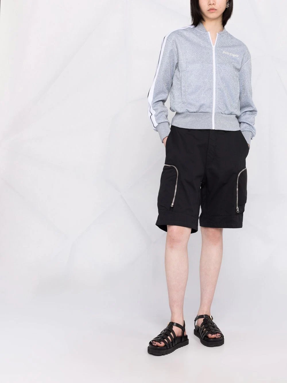 logo-print glitter zip-up jacket - 2