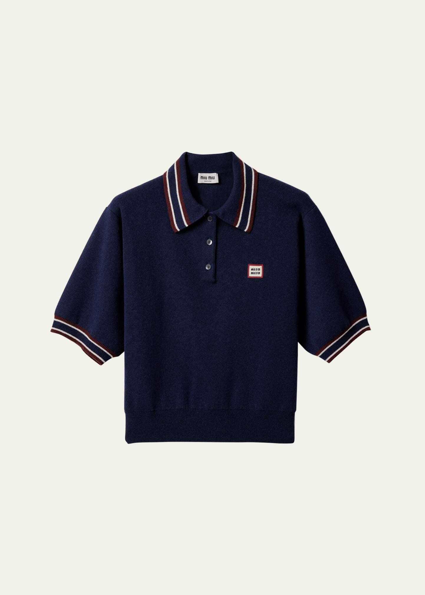 Short-Sleeve Wool Cashmere Polo Sweater - 1