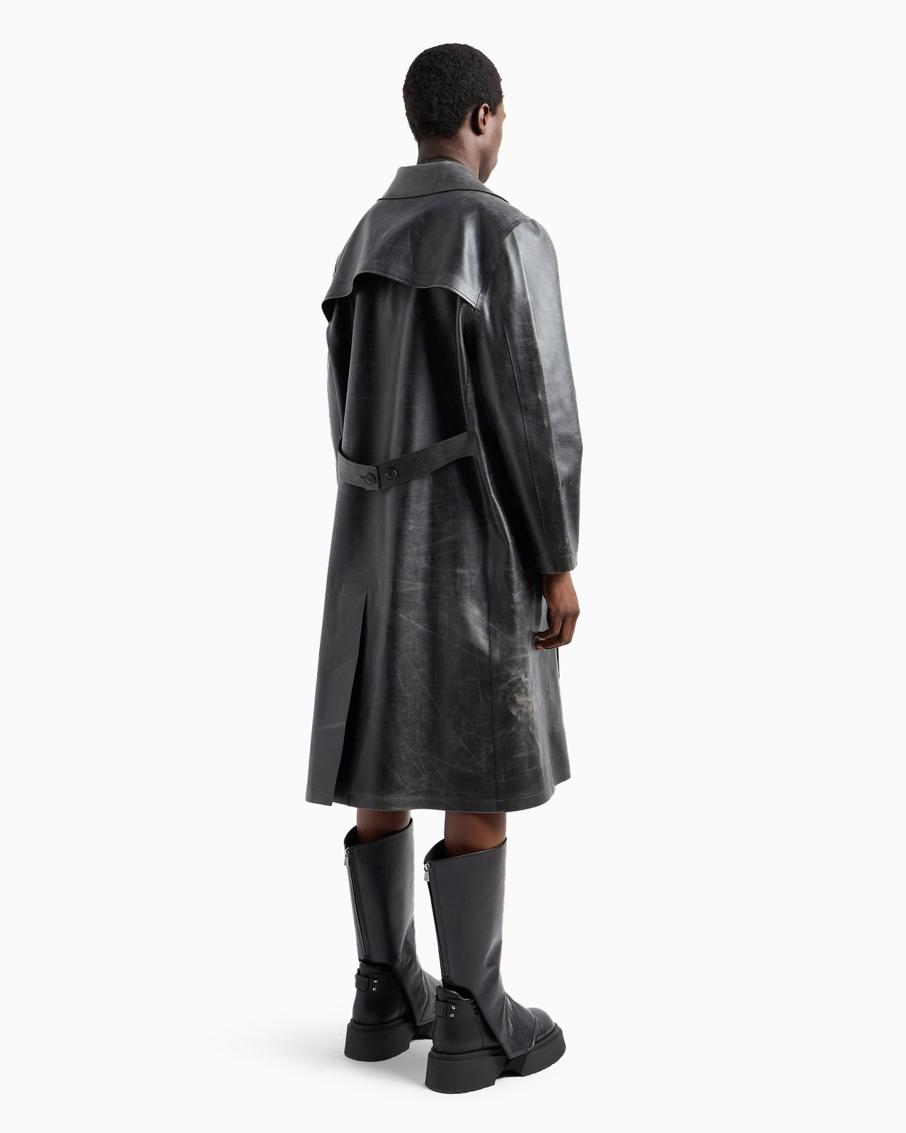 Double-breasted coat in leather-effect coated fabric - 3