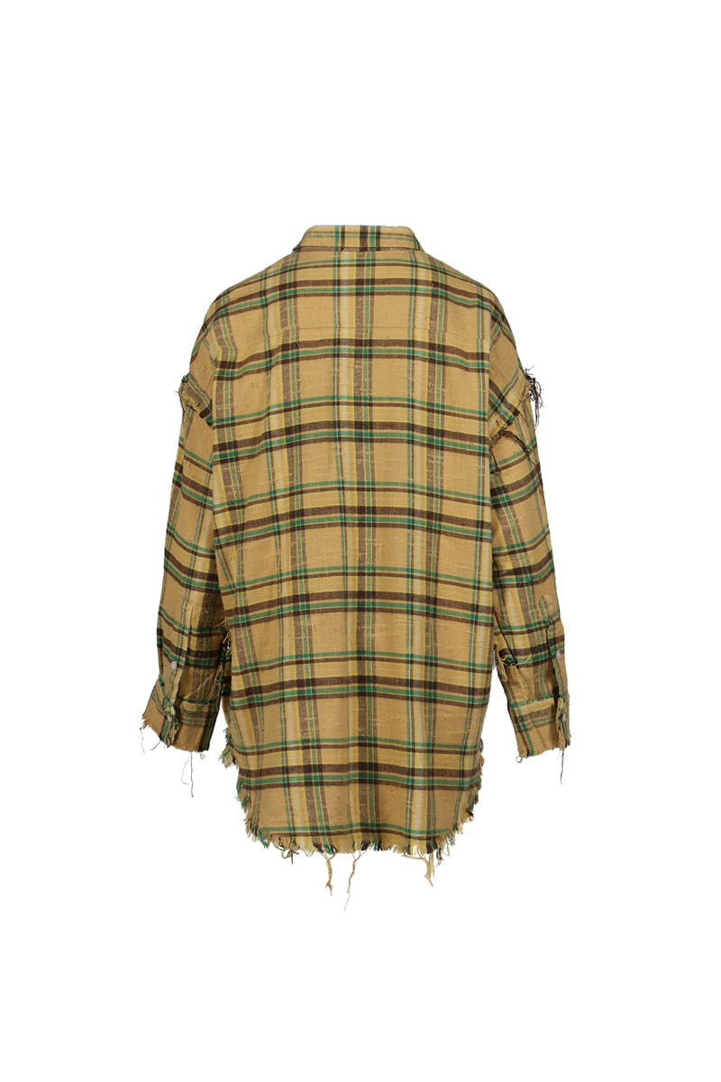 R13 SHREDDED SEAM DROP NECK SHIRT / KHA/GRN PLAID outlook