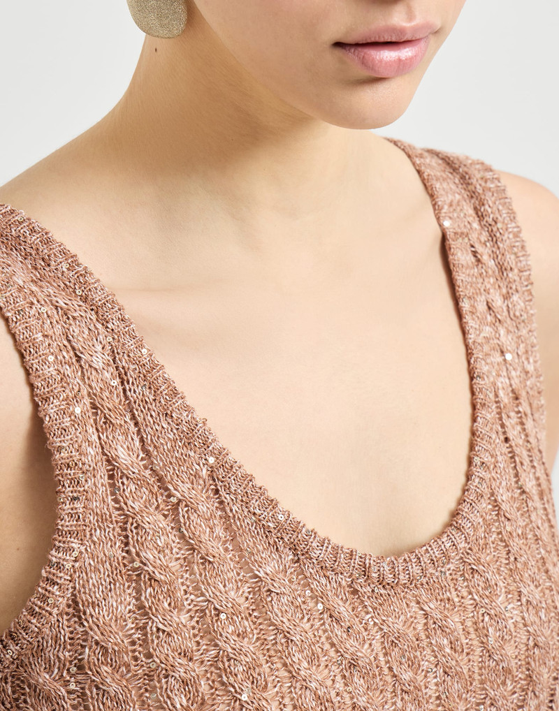 Linen dazzling cable openwork knit top 4