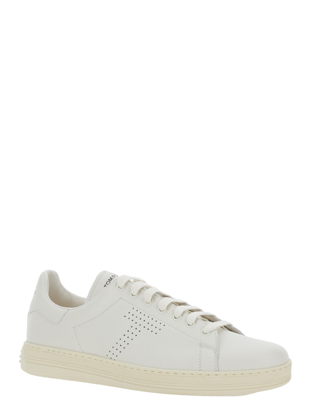 Tom Ford Men 'Waiwick' White Low Top Sneakers With Perforated Logo On The Side And Logo Patch On The - 2