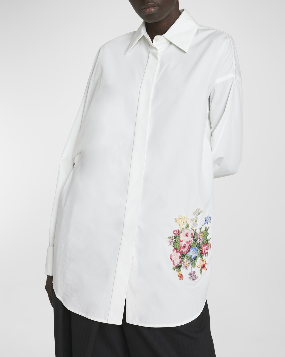 Floral Embroidered Button-Down Shirt - 7