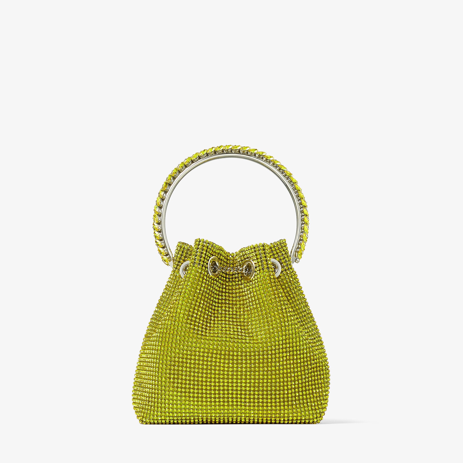 Bon Bon
Acid Yellow Satin Bag with Crystal Mesh and Crystal Handle - 7