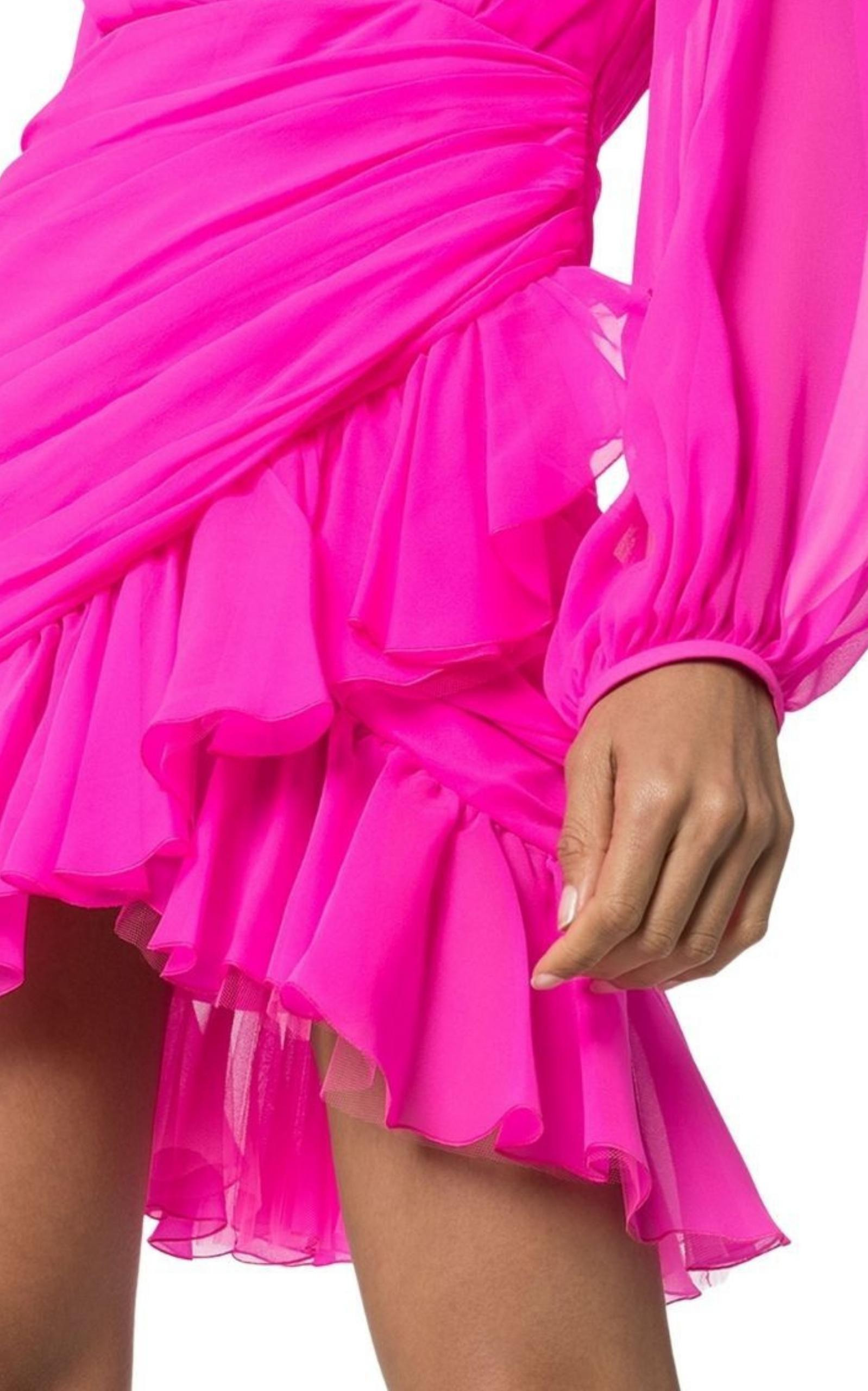 Ruched Neon Silk-Chiffon Mini Dress - 4