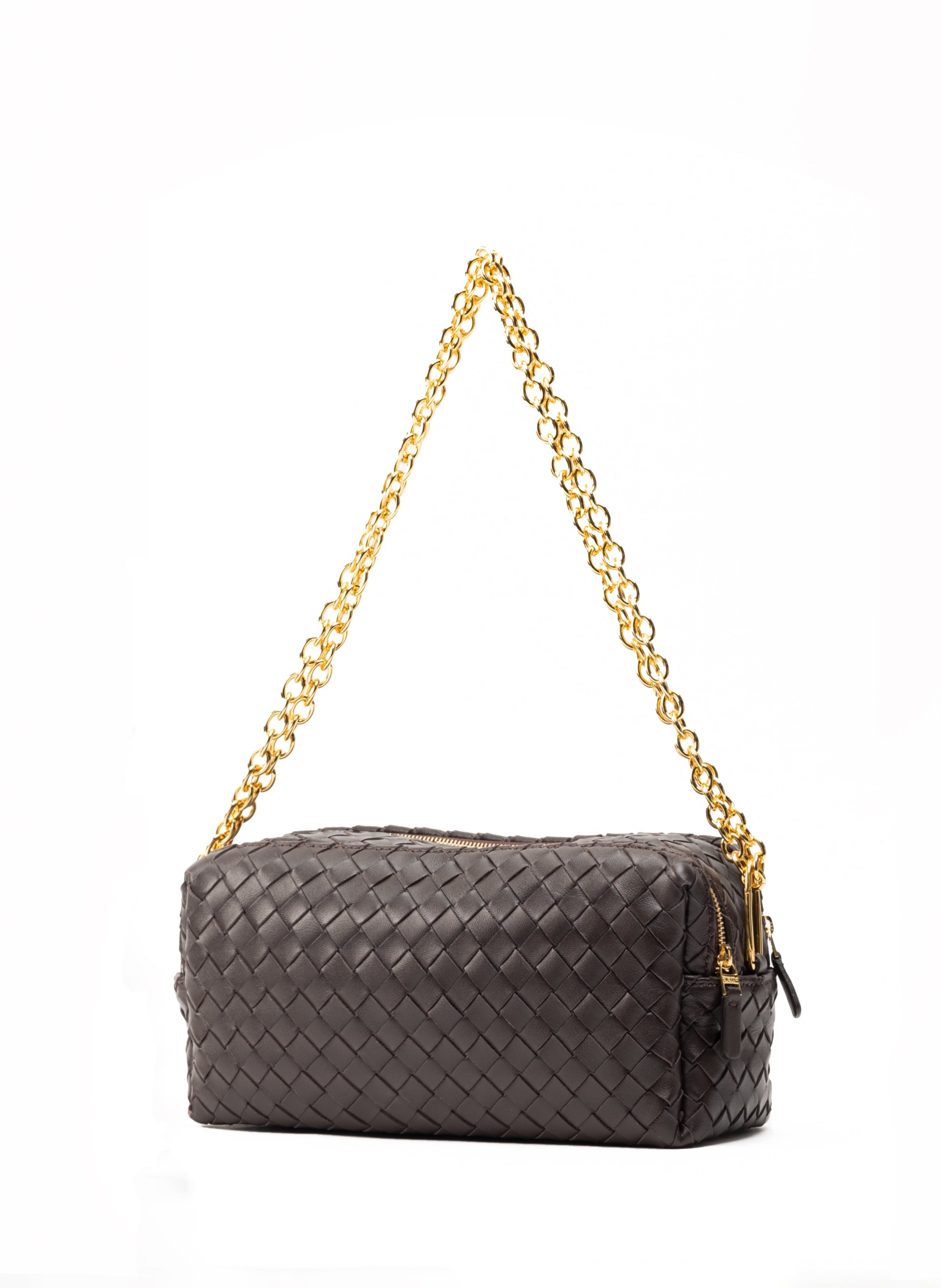Trousse Chain Woven Leather Dark Brown - 3