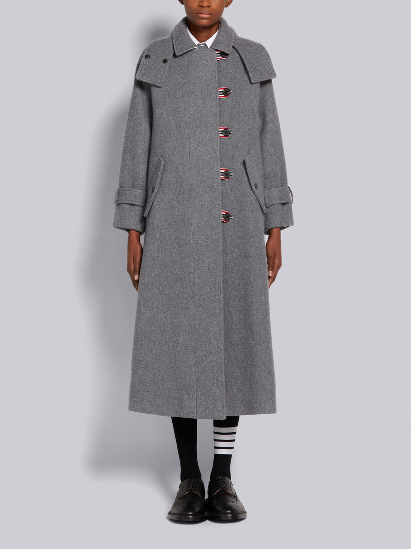 Medium Grey Felted Wool Cashmere Engineered Stripe Duffle Coat 1