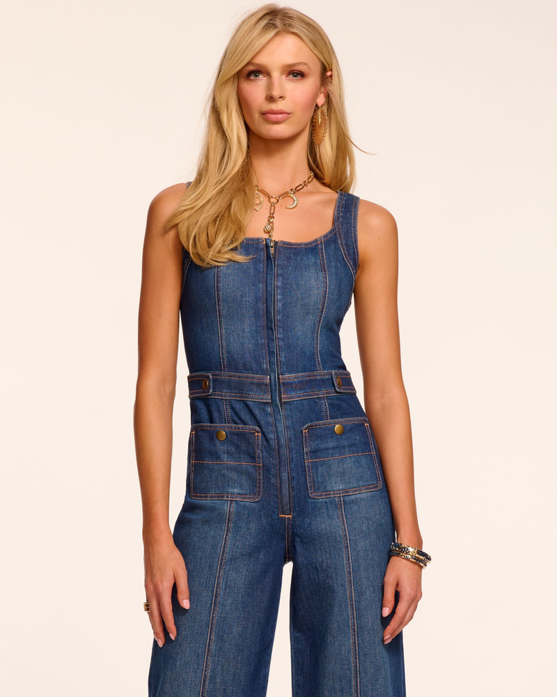 RAMY BROOK Janet Cropped Wide Leg Denim Jumpsuit outlook