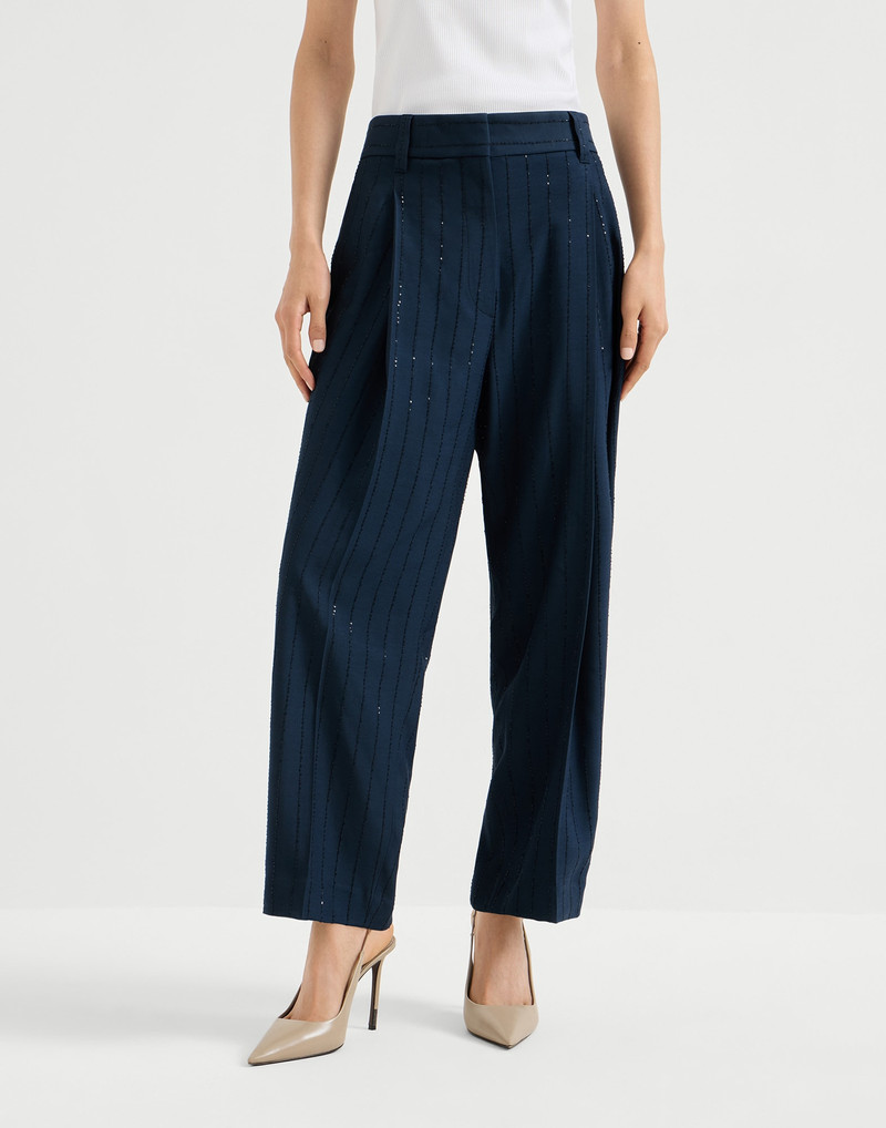 Dazzling chalkstripe slouchy trousers with monili 2