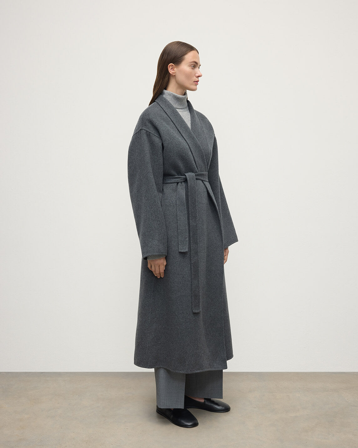 Grey Cashmere Wrap Coat - 3