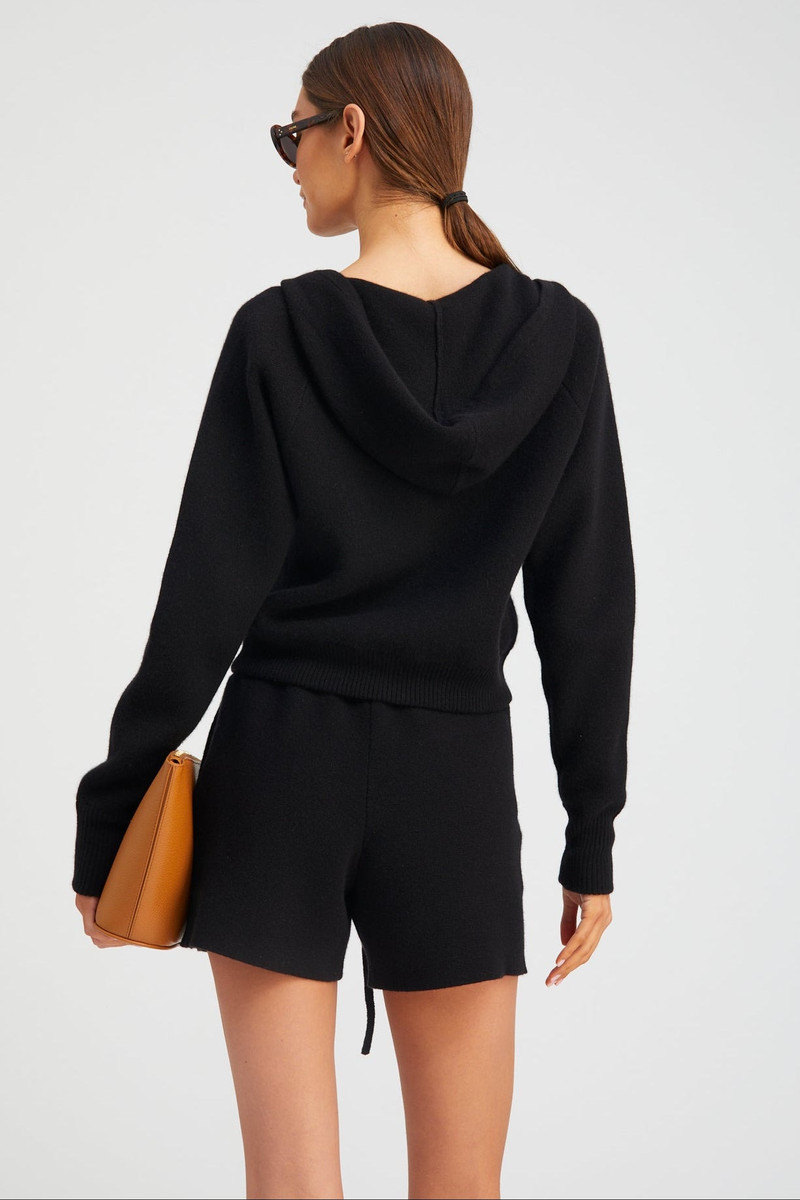 BLACK CASHMERE SHRUNKEN ZIP UP HOODIE 3