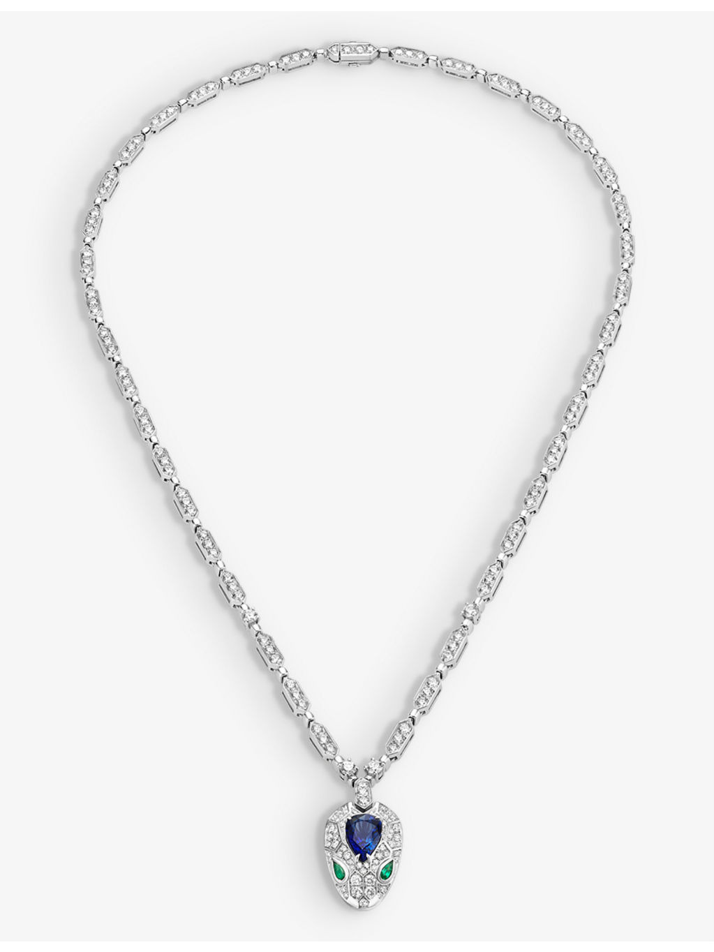 Serpenti 18ct white-gold, 4.59ct diamond, 1.48ct sapphire and 0.17ct emerald necklace - 1