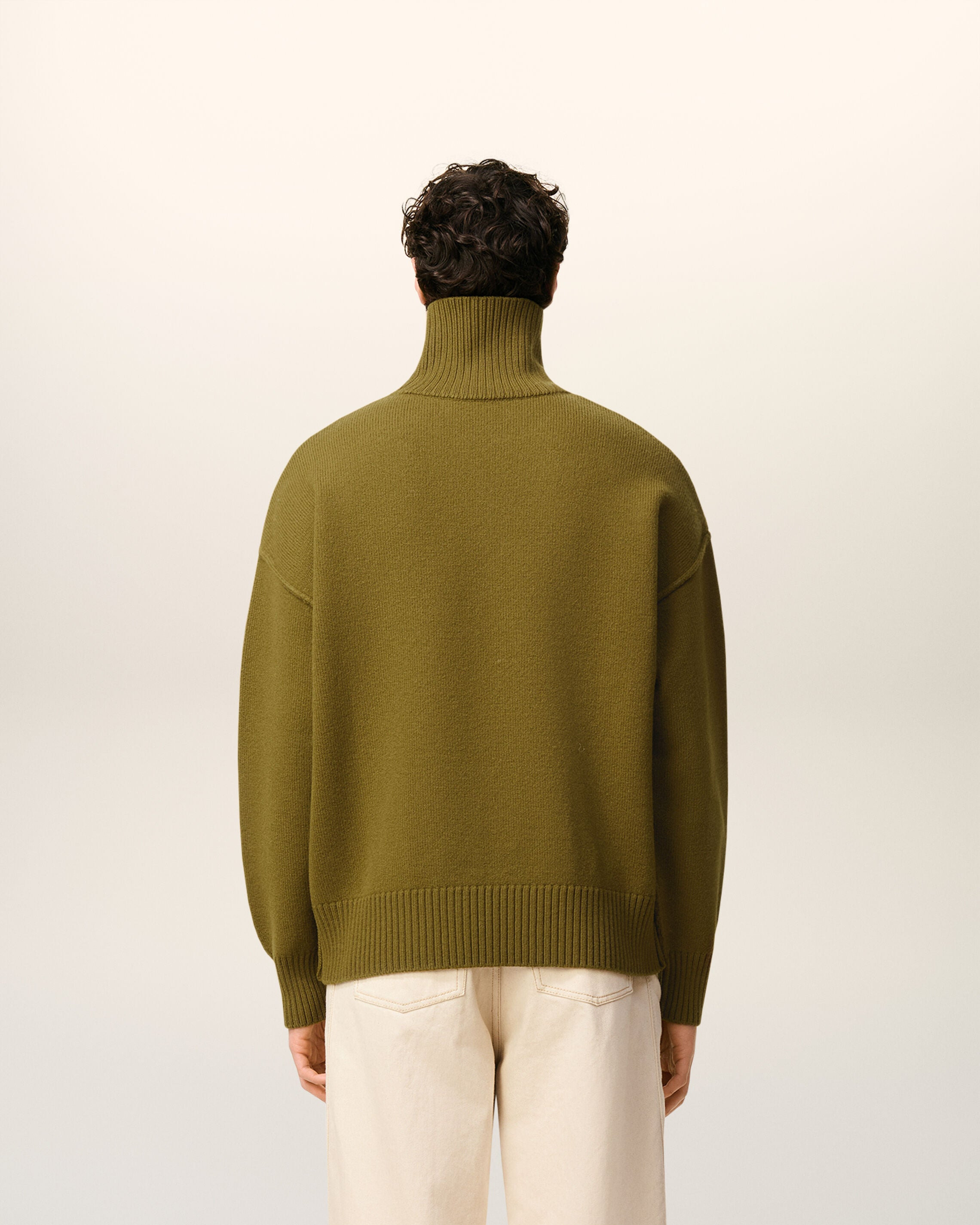 KHAKI WOOL AMI DE COEUR FUNNEL NECK SWEATER - 5