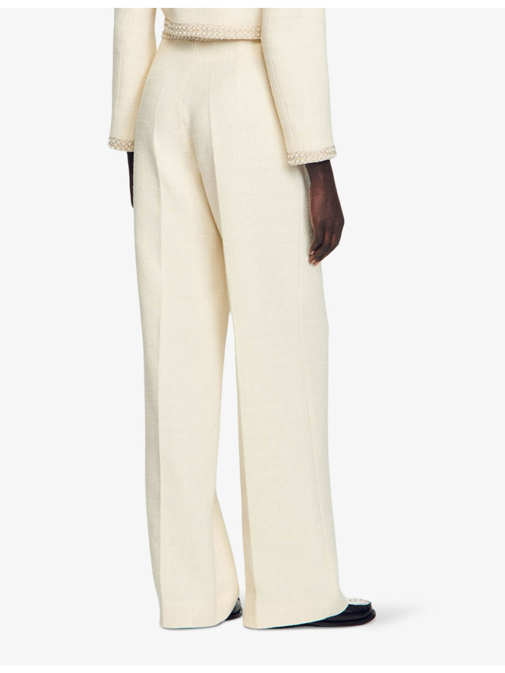 Rhinestone-embellished wide-leg mid-rise cotton-blend trousers - 4