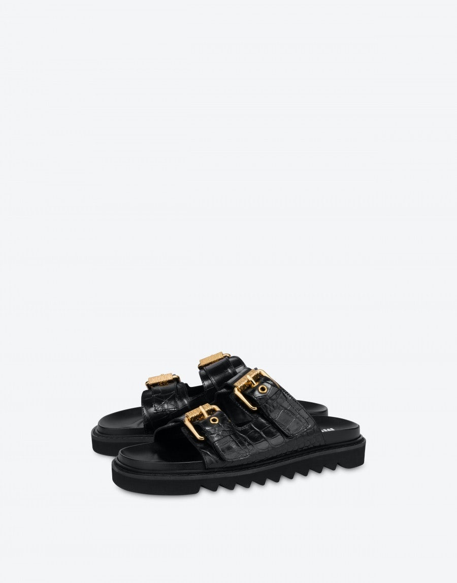 MOSCHINO BUCKLE CALFSKIN SANDALS - 1