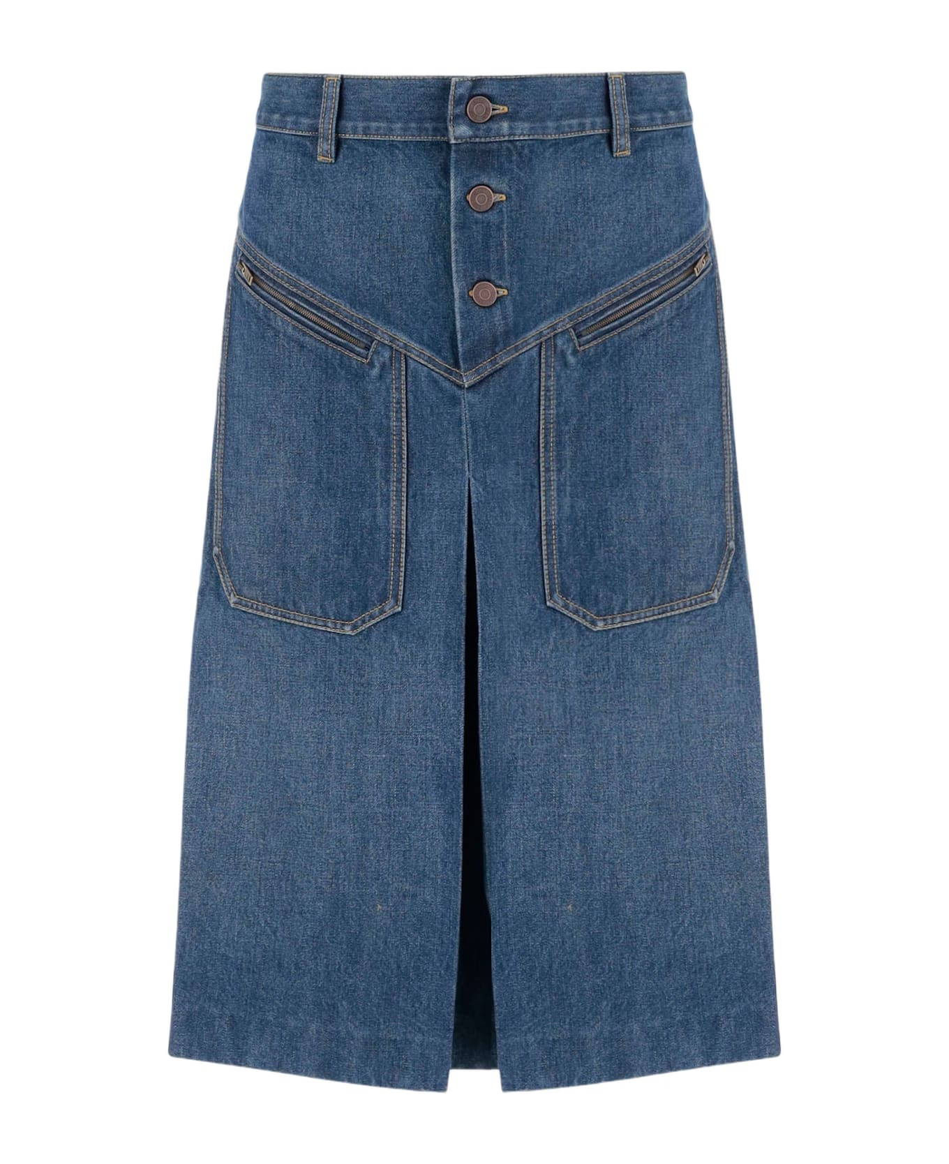 Knee-length Skirt In Cotton Denim - 1