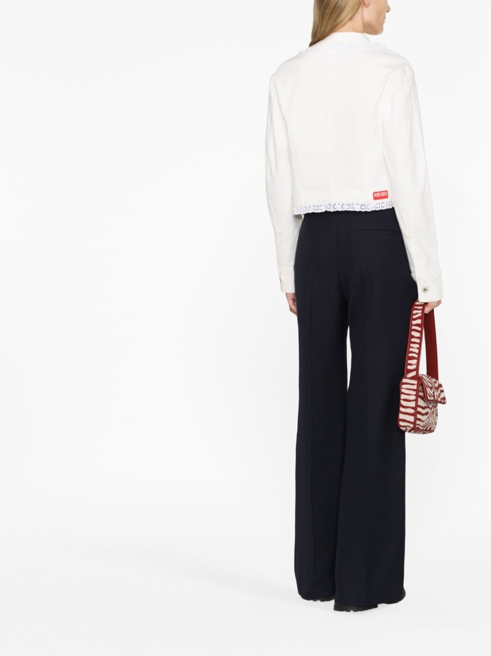 broderie-anglaise cropped denim jacket - 3