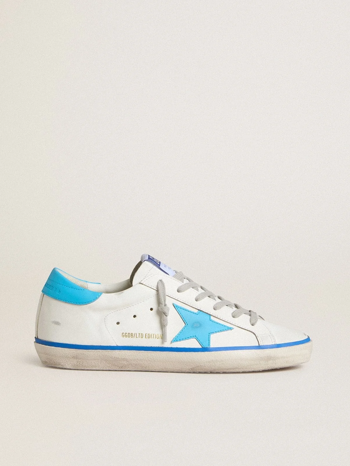 Men's Super-Star LTD in white leather with light blue leather star and heel tab - 1