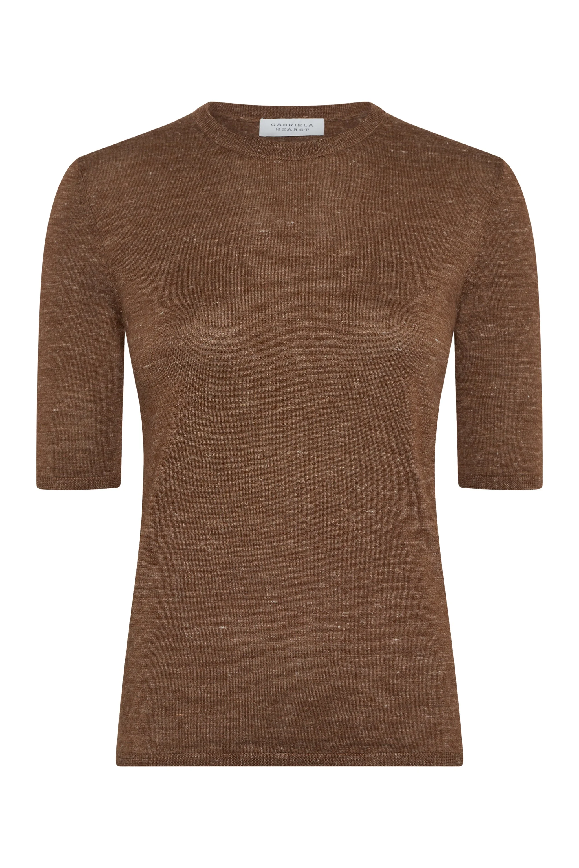 Chryse Knit T-Shirt in Chestnut Cashmere Silk with Hemp - 1