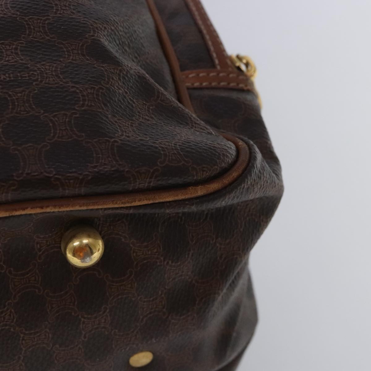 CELINE Macadam Canvas Hand Bag Pvc Leather Brown Gold - 16