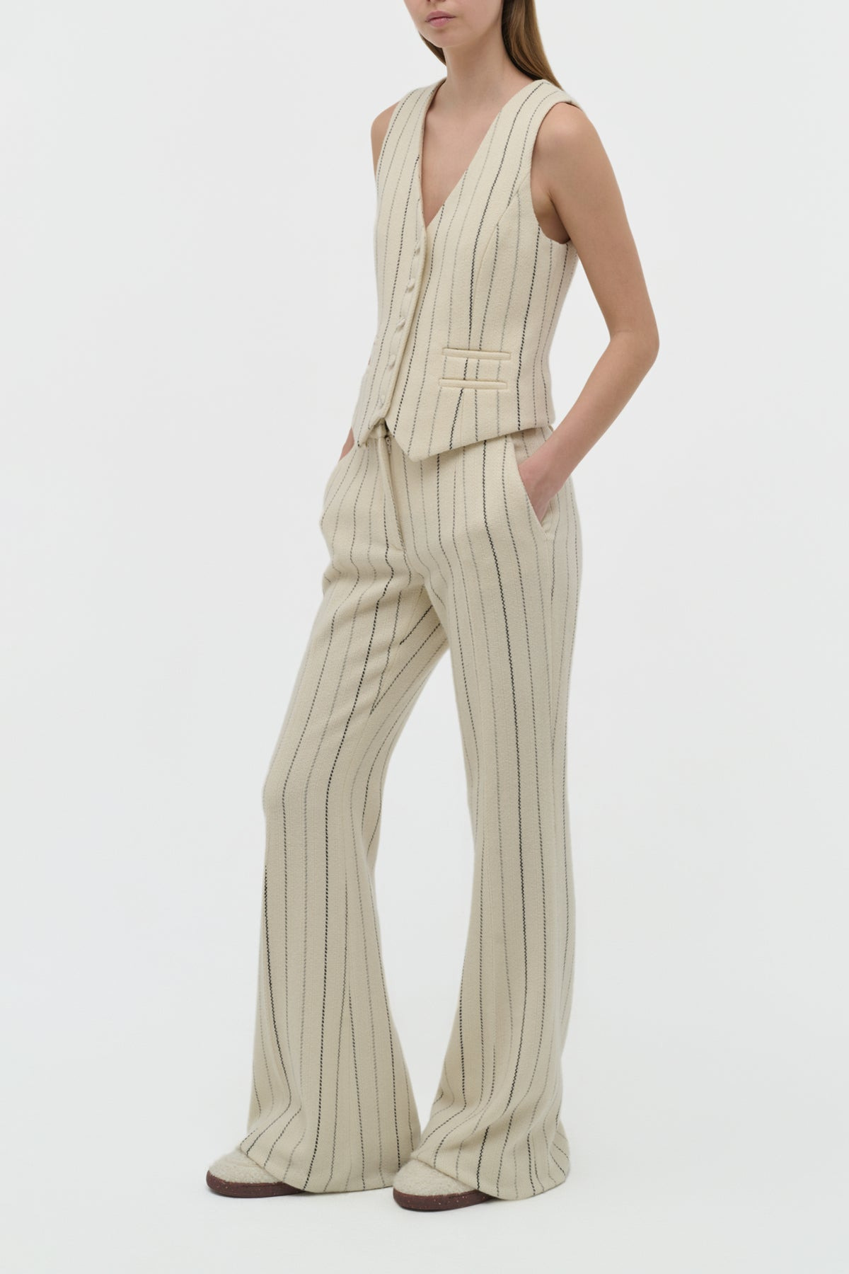Coleridge Vest in Ivory Multi Pinstripe Wool Cashmere - 3