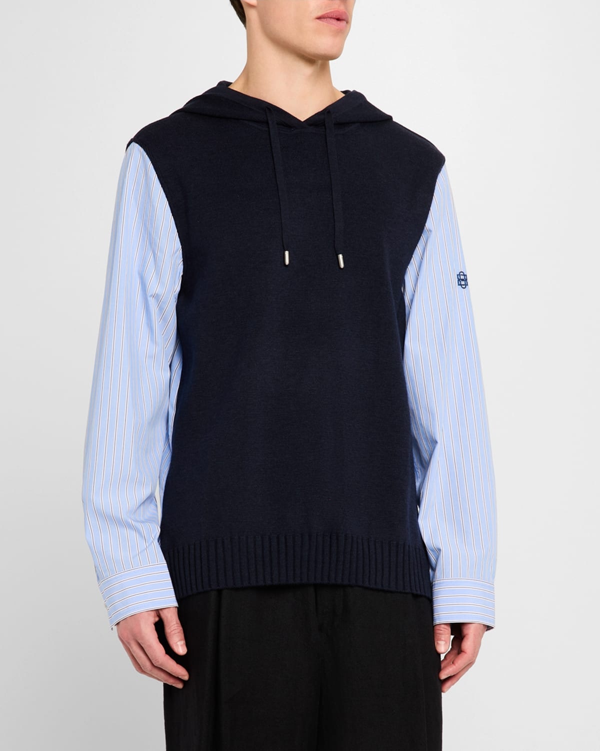 Men's Adonis Stripe Poplin and Knit Mix Combo Hoodie - 4