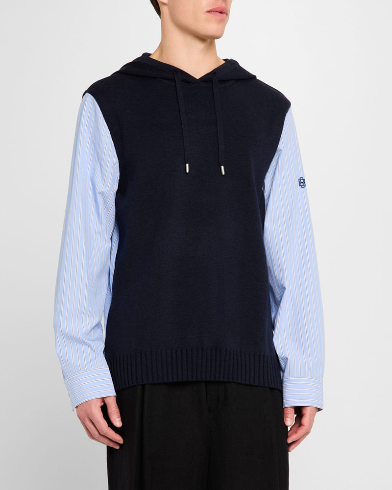 Men's Adonis Stripe Poplin and Knit Mix Combo Hoodie 4