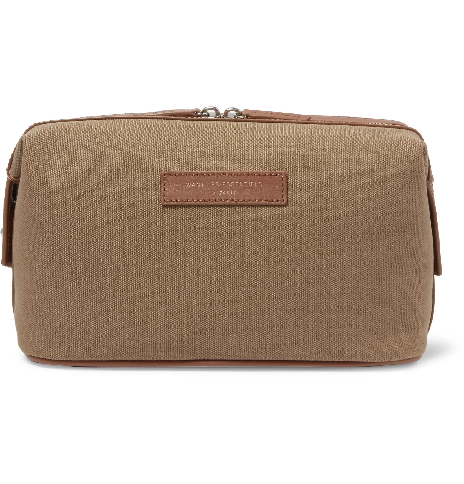 Kenyatta Leather-Trimmed Organic Cotton-Canvas Wash Bag - 1