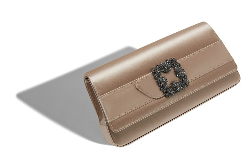 Manolo Blahnik Light Beige Satin Jewel Buckle Clutch outlook