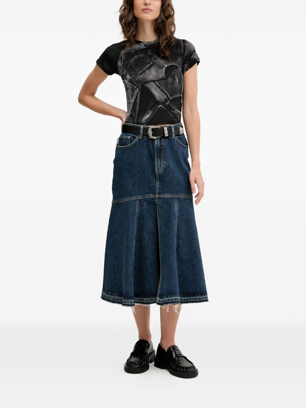 denim flared midi skirt - 2