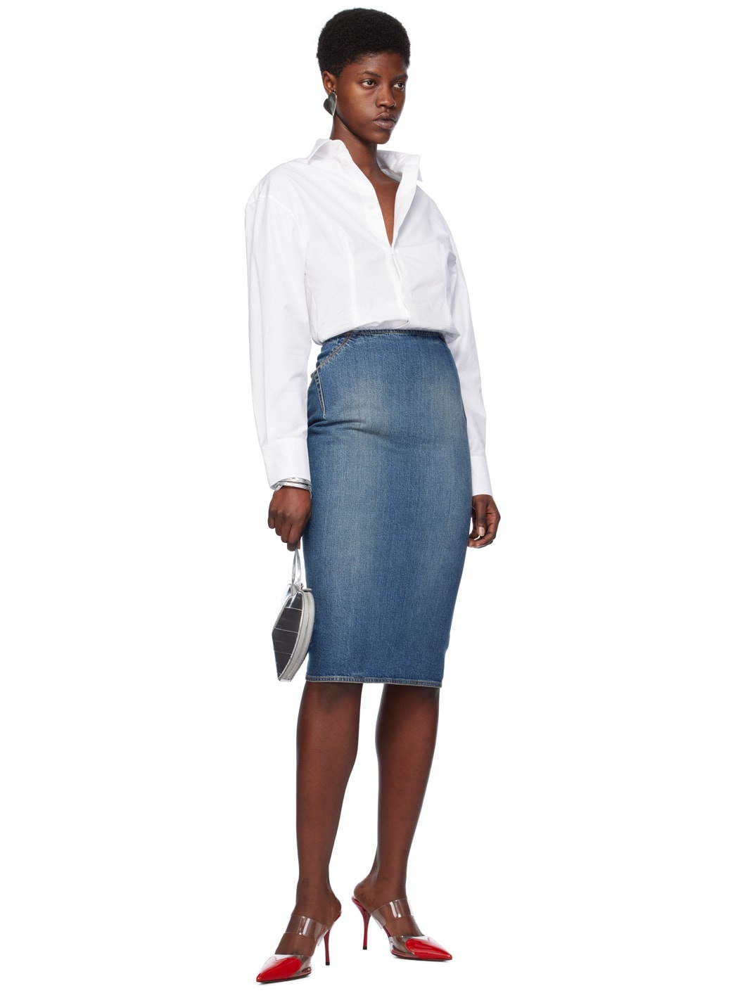 Blue Pencil Denim Midi Skirt - 4