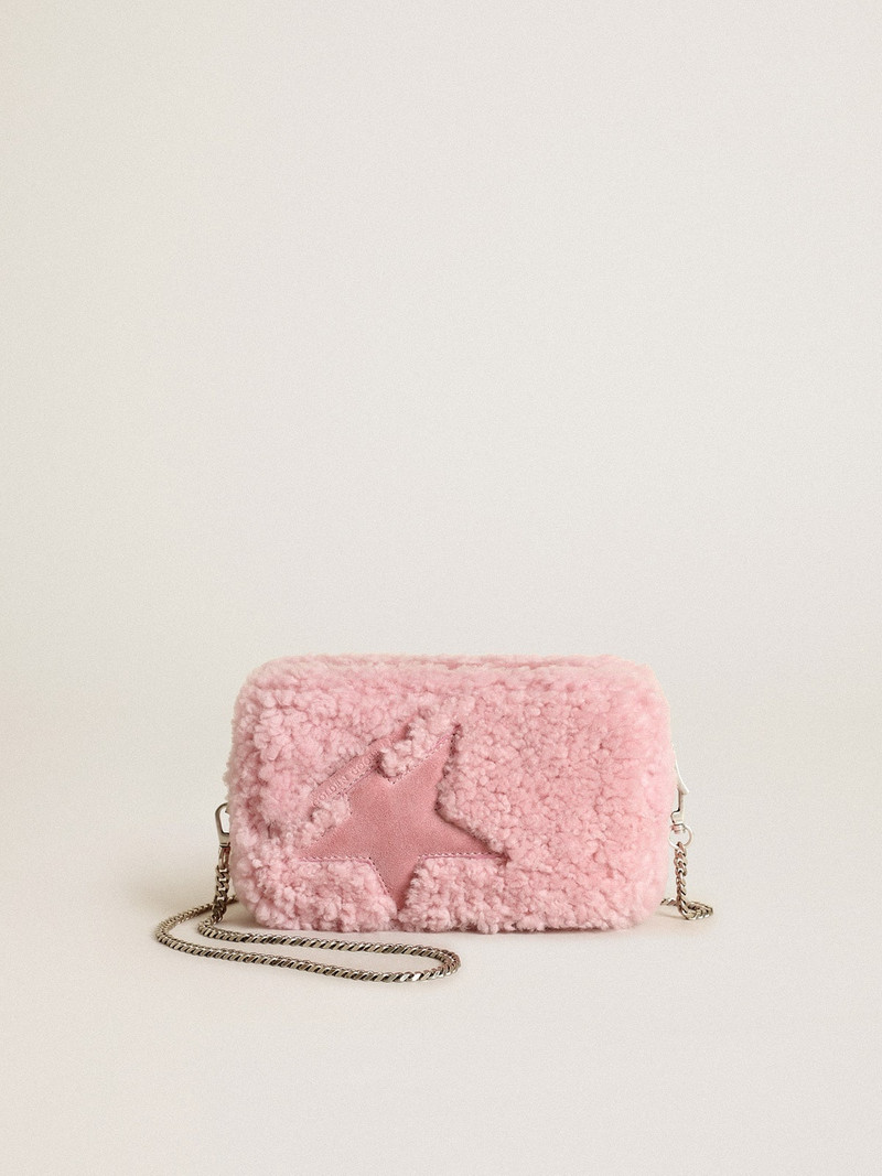 Women's Mini Star Bag in pink shearling with suede star 1