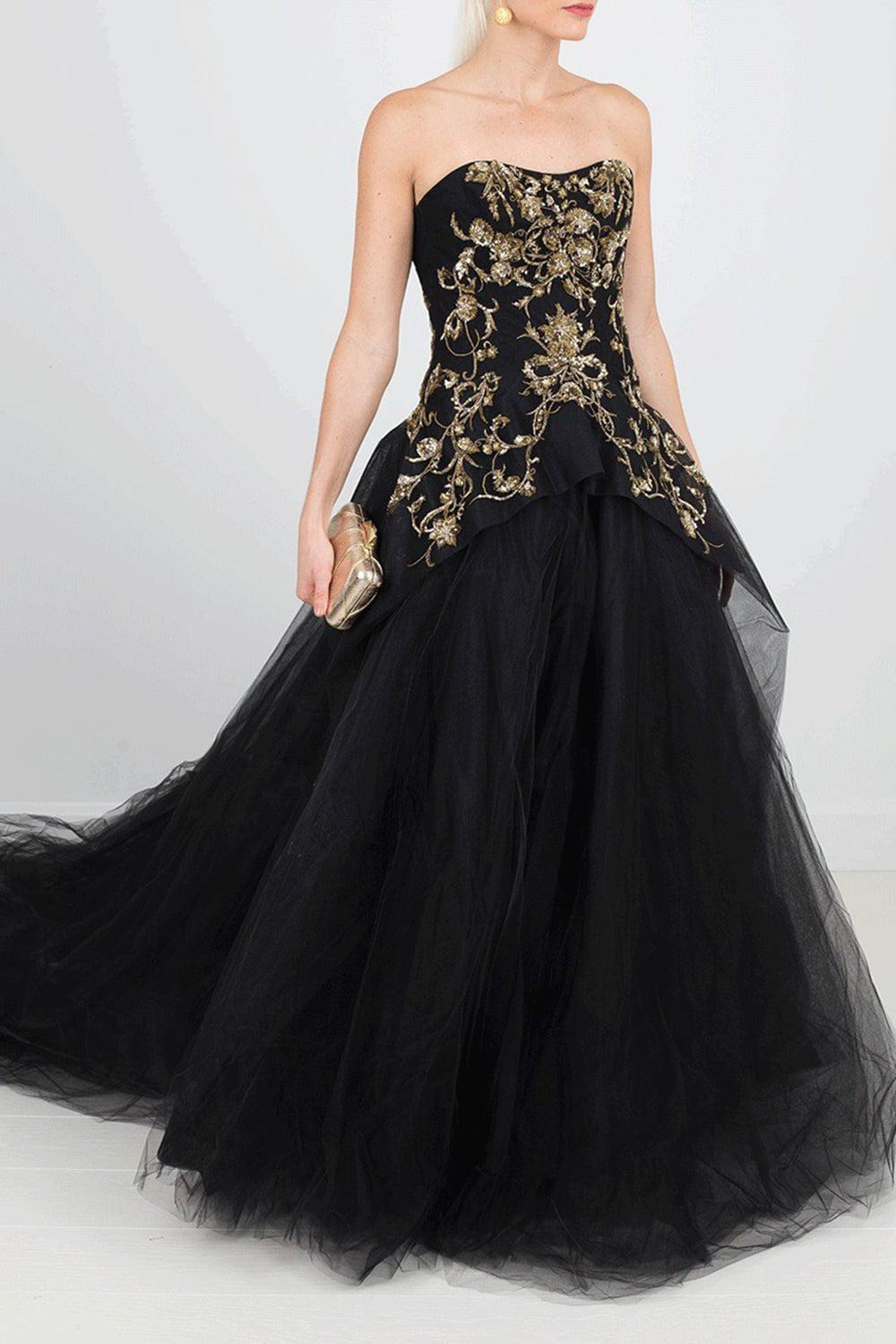 Gold Embroidered Tulle Gown - 2