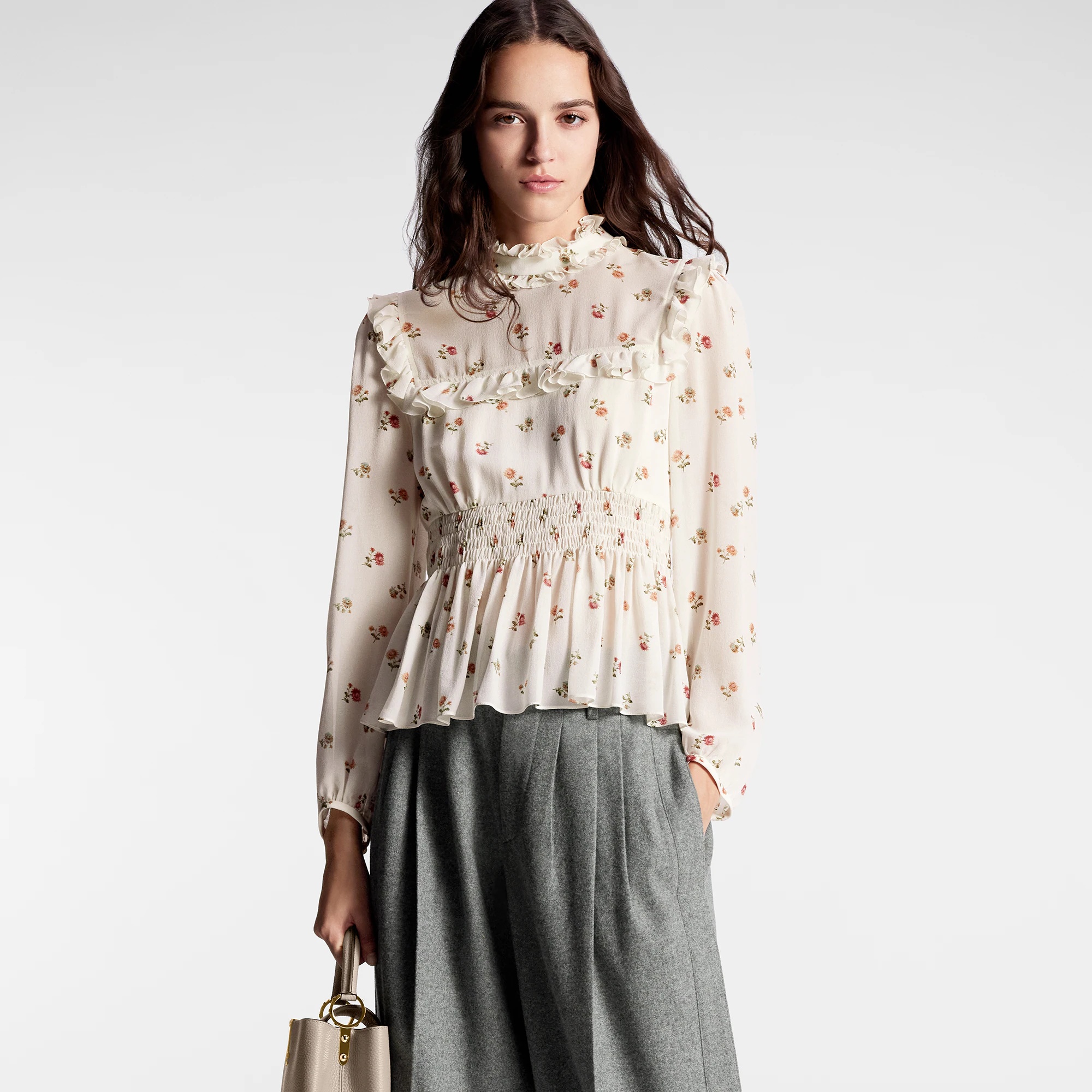 Floral Print Ruffle Trim Blouse - 5