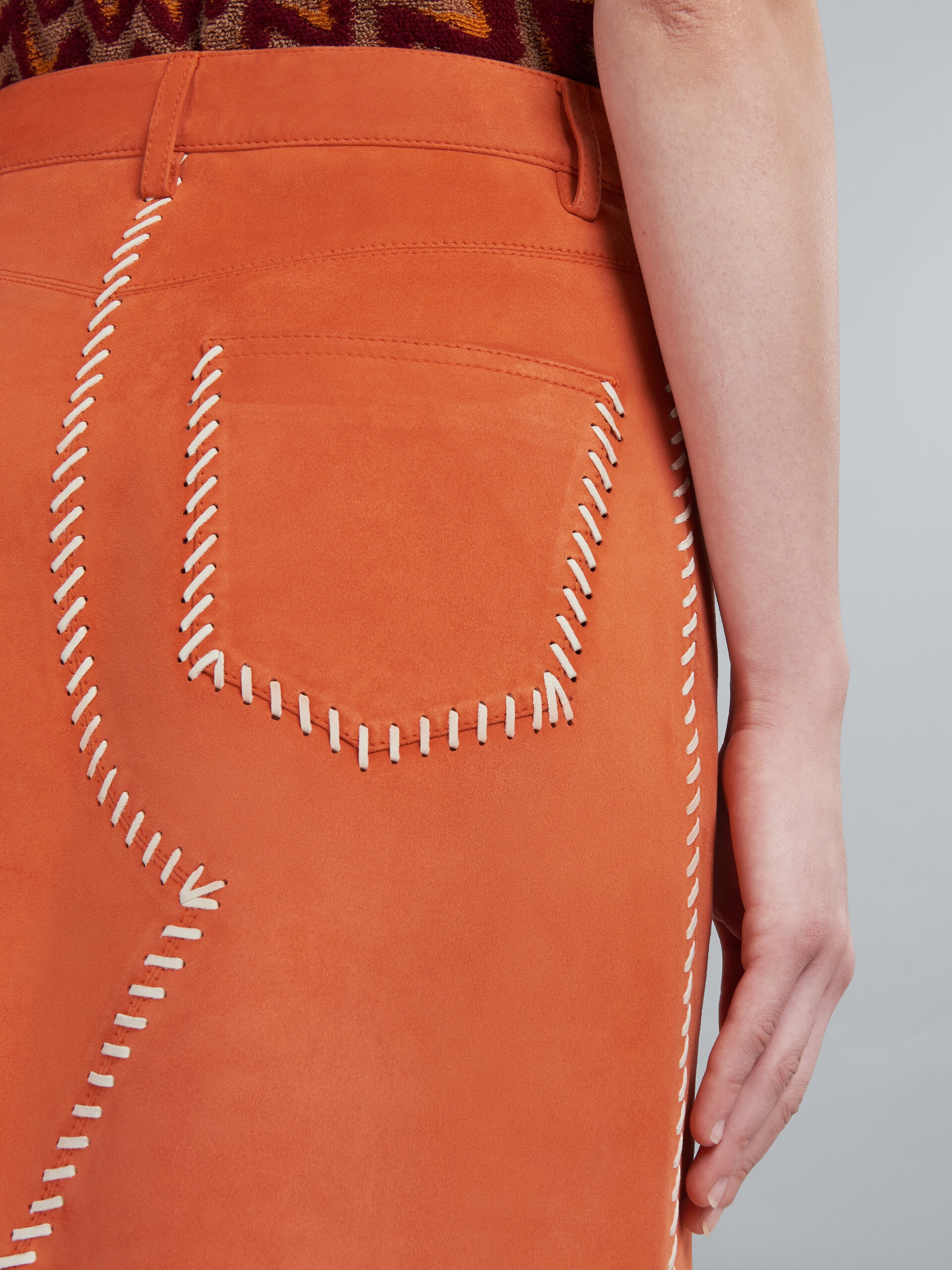 ORANGE SUEDE SKIRT WITH NAPPA STITCHING - 4