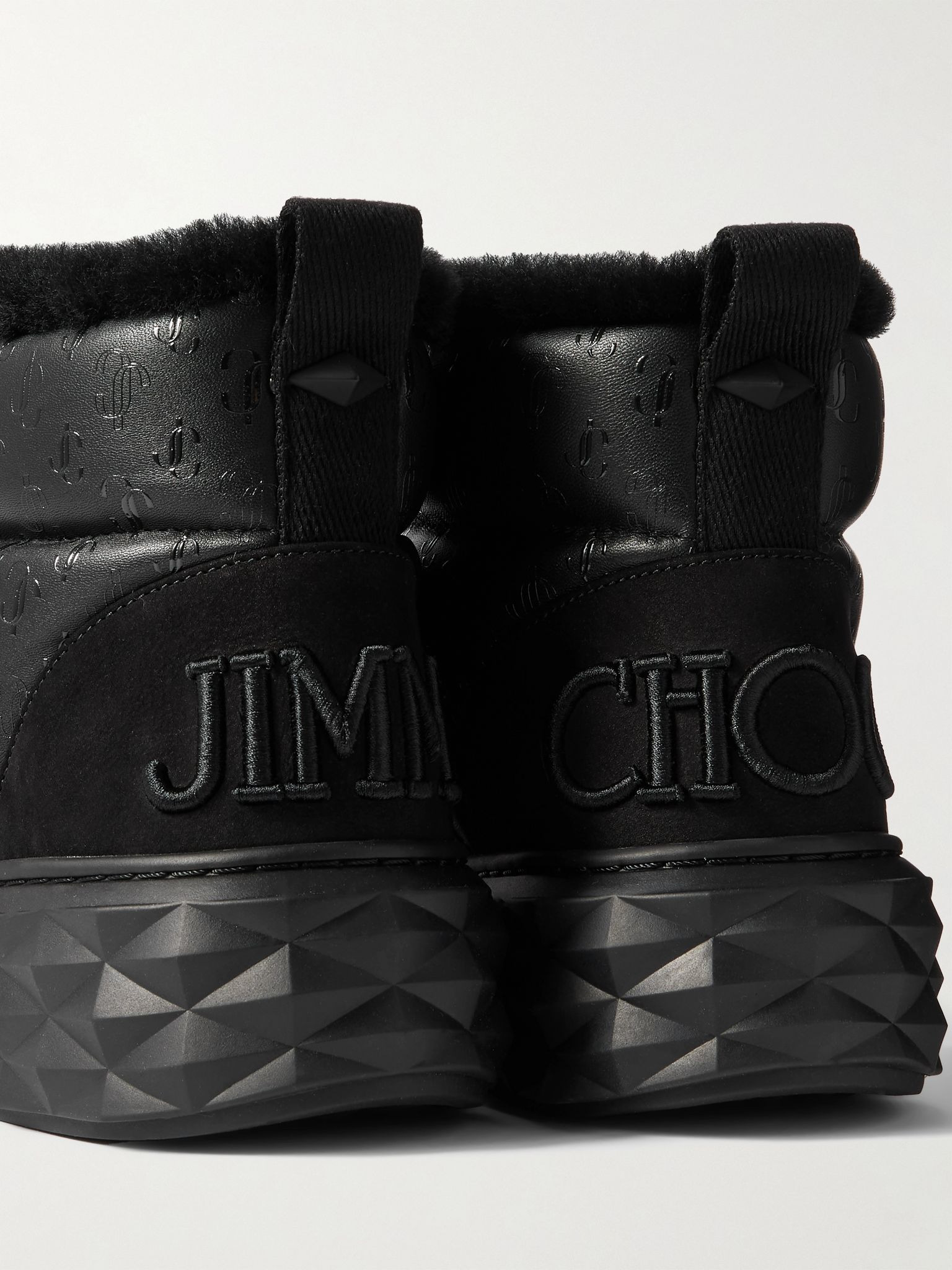 Xan shearling-lined quilted logo-embossed leather boots Black - 4